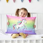 Taie d'Oreiller Personnalisée avec Licorne fantastique et Nom Cadeau Décoration de Chambre Anniversaire pour Enfants