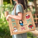Personalisierte Weihnachten Mädchen Frauen wiederverwendbare Jute Tragetasche Tote Bag mit Namen Weihnachten Geburtstag Geschenk für Familie Freund