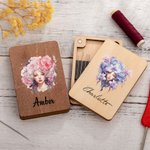 Personalised Anthropomorphic Birth Flower Wooden Magnetic Needle Box with Name Birthday Anniversary Gift for Sewing Lovers