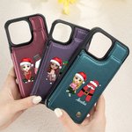 Gepersonaliseerde Cartoon Karakter Kerst Hoed Naam Initial Lederen Flip Telefoon Case met kaarthouder RFID Blokkeren Kerstcadeau voor familie