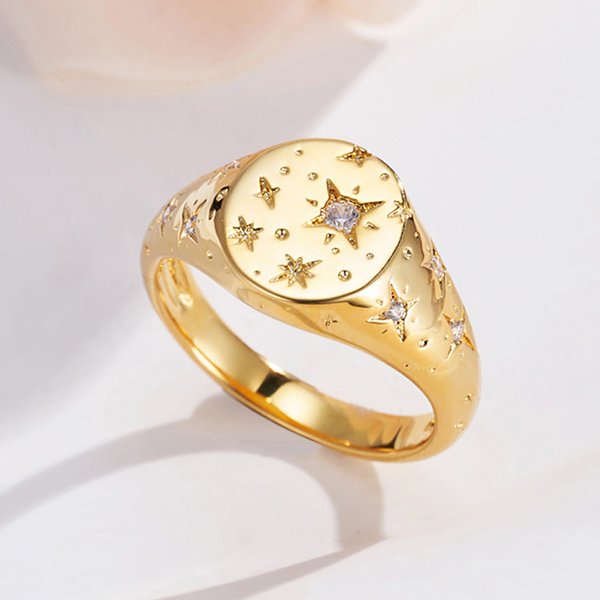 Personalised Orion Star CZ Birthstone Signet Ring Birthday Anniversary Mother's Day Gift for Women