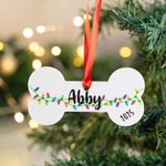 Personnalisé en forme d'os de chien, ornement de Noël avec texte et année, décoration d'arbre de Noël, cadeau pour les amoureux des animaux.