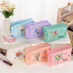 Personalised Birth Flower Bouquet Butterfly Leather Makeup Bag Pouch with Name Birthday Bridesmaid Family Gift for Women