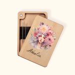 Personalised Anthropomorphic Birth Flower Wooden Magnetic Needle Box with Name Birthday Anniversary Gift for Sewing Lovers