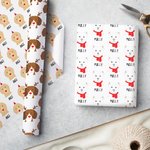 Personalized Christmas Hat Scarf Cartoon Dog Wrapping Paper with Name Festive Christmas Gift for Dog Lover