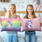 Taie d'Oreiller Personnalisée avec Licorne fantastique et Nom Cadeau Décoration de Chambre Anniversaire pour Enfants