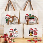 Personalisierte Weihnachtsmannmütze Cartoon-Charakter Schneemann Rentier Initiale Leder Griff Canvas Tragetasche Tote Bag mit Namen Weihnachtsgeschenk