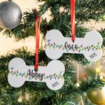 Personnalisé en forme d'os de chien, ornement de Noël avec texte et année, décoration d'arbre de Noël, cadeau pour les amoureux des animaux.