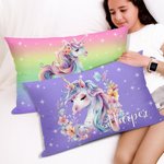 Taie d'Oreiller Personnalisée avec Licorne fantastique et Nom Cadeau Décoration de Chambre Anniversaire pour Enfants