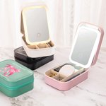 Personalised You Are Not Alone Pink Ribbon Leather Name Jewellery Box with Adjustable LED Makeup Mirror Birthday Gift for Breast Cancer Patient