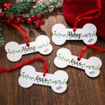 Personnalisé en forme d'os de chien, ornement de Noël avec texte et année, décoration d'arbre de Noël, cadeau pour les amoureux des animaux.