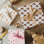 Personalized Christmas Hat Scarf Cartoon Dog Wrapping Paper with Name Festive Christmas Gift for Dog Lover