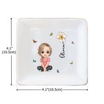 Personalizada de cerámica de dibujos animados de caracteres de nacimiento de la flor de la baratija cuadrada joyería plato con nombre de la boda de compromiso de regalo para las mujeres