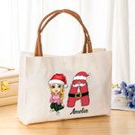 Personalisierte Weihnachtsmannmütze Cartoon-Charakter Schneemann Rentier Initiale Leder Griff Canvas Tragetasche Tote Bag mit Namen Weihnachtsgeschenk