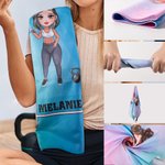 Personalised Cartoon Fitness Girl Design Super Absorbent Portable Sport Towel with Name and Hanging Loop Gym Workout Birthday Gift for Sports Lovers