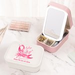 Personalised You Are Not Alone Pink Ribbon Leather Name Jewellery Box with Adjustable LED Makeup Mirror Birthday Gift for Breast Cancer Patient