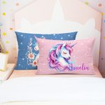 Taie d'Oreiller Personnalisée avec Licorne fantastique et Nom Cadeau Décoration de Chambre Anniversaire pour Enfants