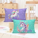 Taie d'Oreiller Personnalisée avec Licorne fantastique et Nom Cadeau Décoration de Chambre Anniversaire pour Enfants