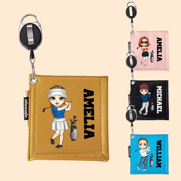 Personalisierte Saugfähiges Cartoon-Figur PU-Leder-Golfhandtuch mit Golf-Tee und Einziehbarem Clip Tragbare Accessoire Geschenk für Golfliebhaber