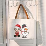 Personalisierte Weihnachtsmannmütze Cartoon-Charakter Schneemann Rentier Initiale Leder Griff Canvas Tragetasche Tote Bag mit Namen Weihnachtsgeschenk