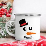 Personalised Cute Carrot Snowman 12oz Enamel Mug with Name Birthday Christmas Gift for Family Kids