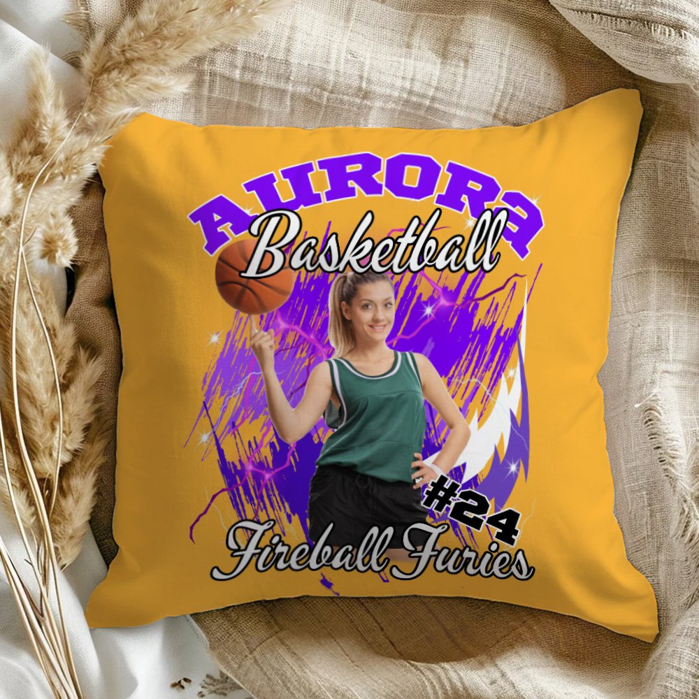 Personalized 1-5 Photo Brilliant Lightning Baseball Football Throw Pillow Cover with Name Home Decor Birthday Gift for Sports Lover 2