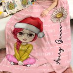 Couverture Douce Multicolore Personnalisée avec Nom Personnage Dessin Animé et Fleur de Naissance Cadeau Noël pour Famille et  Enfants