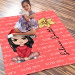 Couverture Douce Multicolore Personnalisée avec Nom Personnage Dessin Animé et Fleur de Naissance Cadeau Noël pour Famille et  Enfants