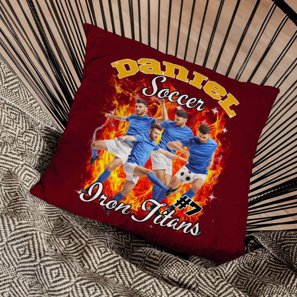 Personalized 1-5 Photo Brilliant Lightning Baseball Football Throw Pillow Cover with Name Home Decor Birthday Gift for Sports Lover 5