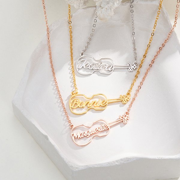 Personalized Dainty Hollow Violin Pendant Necklace with Name Music Jewellery Birthday Anniversary Gift for Violinist Violin Lovers
