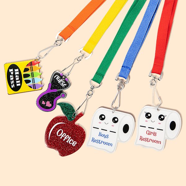 Personalizada de acrílico pasillo de la clase pases Glitter lindo elemento etiqueta de nombre con cordón desmontable Material escolar Regalo para el e