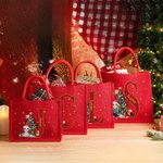 Personalisierte Cartoon-Charakter mit Weihnachtsbaum wiederverwendbare rote Jute Tote Geschenk Tasche mit Initiale und Name Weihnachten Party Geschenk für Familie Kinder