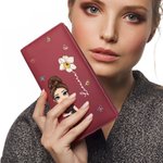 Personalised Cartoon Characters Birth Flower Birth Flower PU Leather Wallet with RFID Blocking Credit Card Holder Birthday Gift for Family Friend