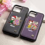 Personalisierte Cartoon Girl Glitter Bow Weihnachtsbaum Leder Flip Wallet Handyhülle mit Kartenhalter und RFID-Blockierung Geschenk für Familie Freund