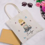 Personalisierte niedliche Cartoon-Figur Geburt Blumenstrauß Canvas Tragetasche mit Namen Tote Bag Muttertag Geburtstag Weihnachten Geschenk für Damen