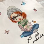 Personalisierte niedliche Cartoon-Figur Geburt Blumenstrauß Canvas Tragetasche mit Namen Tote Bag Muttertag Geburtstag Weihnachten Geschenk für Damen