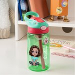 Personalized Cute Cartoon Birth Flower 16oz Water Bottle with Straw and Spill-Proof Lid Birthday Back to School Gift for Kids