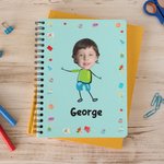 Personalised Avatar Cartoon Pattern 120 Pages A5 Lined Spiral Notebook with Name and Initial Birthday Gift for Boys Girls