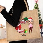 Personalizzato Natale iniziale Cartoon Character Eco-friendly Tote Bag con nome Regalo di Natale per amico di famiglia