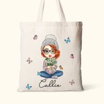 Personalisierte niedliche Cartoon-Figur Geburt Blumenstrauß Canvas Tragetasche mit Namen Tote Bag Muttertag Geburtstag Weihnachten Geschenk für Damen