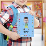 Personalised Avatar Cartoon Pattern 120 Pages A5 Lined Spiral Notebook with Name and Initial Birthday Gift for Boys Girls