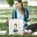 Personalisierte niedliche Cartoon-Figur Geburt Blumenstrauß Canvas Tragetasche mit Namen Tote Bag Muttertag Geburtstag Weihnachten Geschenk für Damen