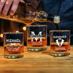 Personalized Bow Tie Monogram 10oz Whiskey Rocks Glass with Engraved Name and Date Birthday Wedding Gift for Men Groomsman