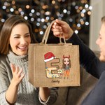 Personalizzato Natale iniziale Cartoon Character Eco-friendly Tote Bag con nome Regalo di Natale per amico di famiglia
