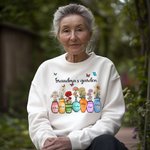 Personalised Grandma's Garden Butterfly Crewneck Sweatshirt with 1-10 Birth Flowers and Names Birthday Mother's Day Gift for Mom Grandma