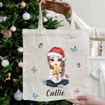 Personalisierte niedliche Cartoon-Figur Geburt Blumenstrauß Canvas Tragetasche mit Namen Tote Bag Muttertag Geburtstag Weihnachten Geschenk für Damen