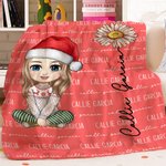 Couverture Douce Multicolore Personnalisée avec Nom Personnage Dessin Animé et Fleur de Naissance Cadeau Noël pour Famille et  Enfants