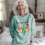 Personalised Grandma's Garden Butterfly Crewneck Sweatshirt with 1-10 Birth Flowers and Names Birthday Mother's Day Gift for Mom Grandma