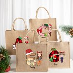 Personalizzato Natale iniziale Cartoon Character Eco-friendly Tote Bag con nome Regalo di Natale per amico di famiglia