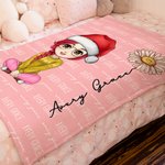 Couverture Douce Multicolore Personnalisée avec Nom Personnage Dessin Animé et Fleur de Naissance Cadeau Noël pour Famille et  Enfants